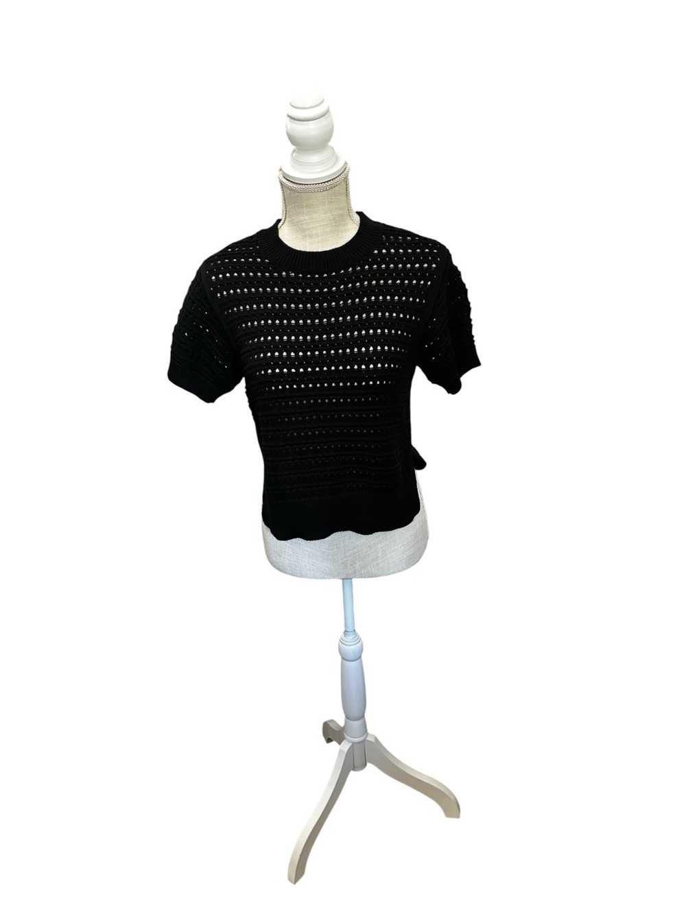 ANTONIO MELANI Black Open-Knit Short Sleeve Top